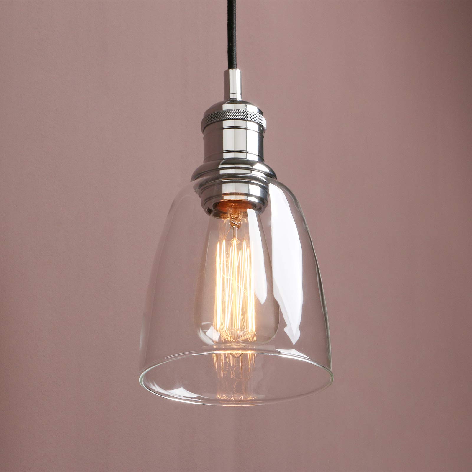 Yosoan Lighting Industrial Loft Bar Glass Shade Pendant Light Fittings, Edison Hanging Ceiling Lamp Chandelier for Kitchen Island Bedroom Dining Room (Chrome)