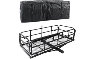 Hitch Mount Cargo Carrier AUSUM MOTOR 60x24x14 in Folding Trailer Hitch Cargo Basket, Heavy Duty 500Lbs Capacity Rear Luggage Basket w/Waterproof Cargo Bag fit 2" Hitch Receiver for SUV Truck