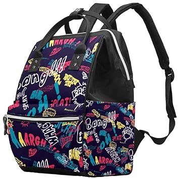 Amazon Com Mapolo Text Graffiti Diaper Backpack Large Capacity Baby Bag Multi Function Nappy Bags Travel Mom Backpack For Baby Care Baby