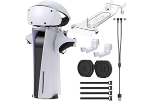 KLIPDASSE 6 in 1 Charger Stand Kit on PS5 Console for PS VR2 Controller and Headset, 2-in-1 Charging Cable for Playstation 5/VR2 Controller, VR2 Headset Holder & Controller Charging Accessories for PSVR2