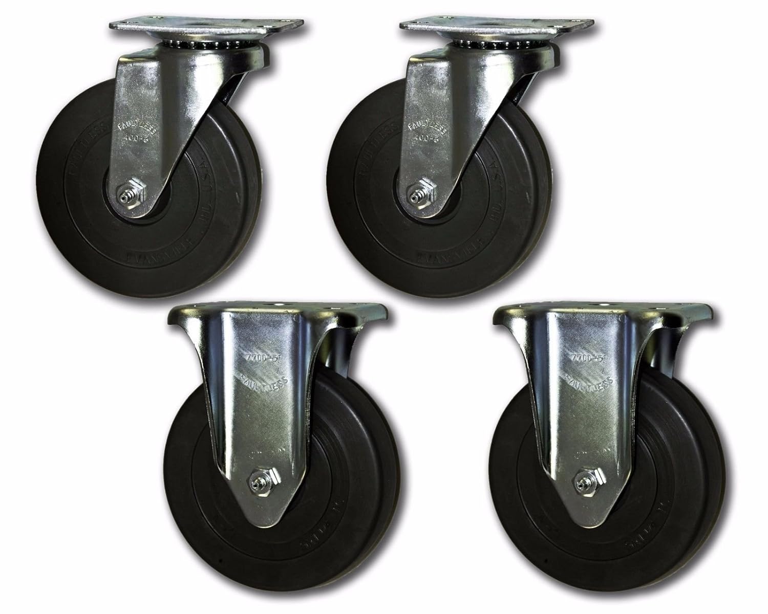 5" Faultless Swivel/Rigid Casters with Rubber Wheel & Top Plate (4 pack)
