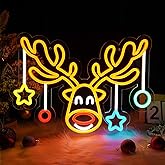 MissAudrey Christmas Elk Neon Sign for Wall Decor, Dimmable Led Christmas Window Lights, Merry Chrismas Deer Neon Sign Decorations for Bedroom Livingroom Winter Home Holiday Party Kids Gifts
