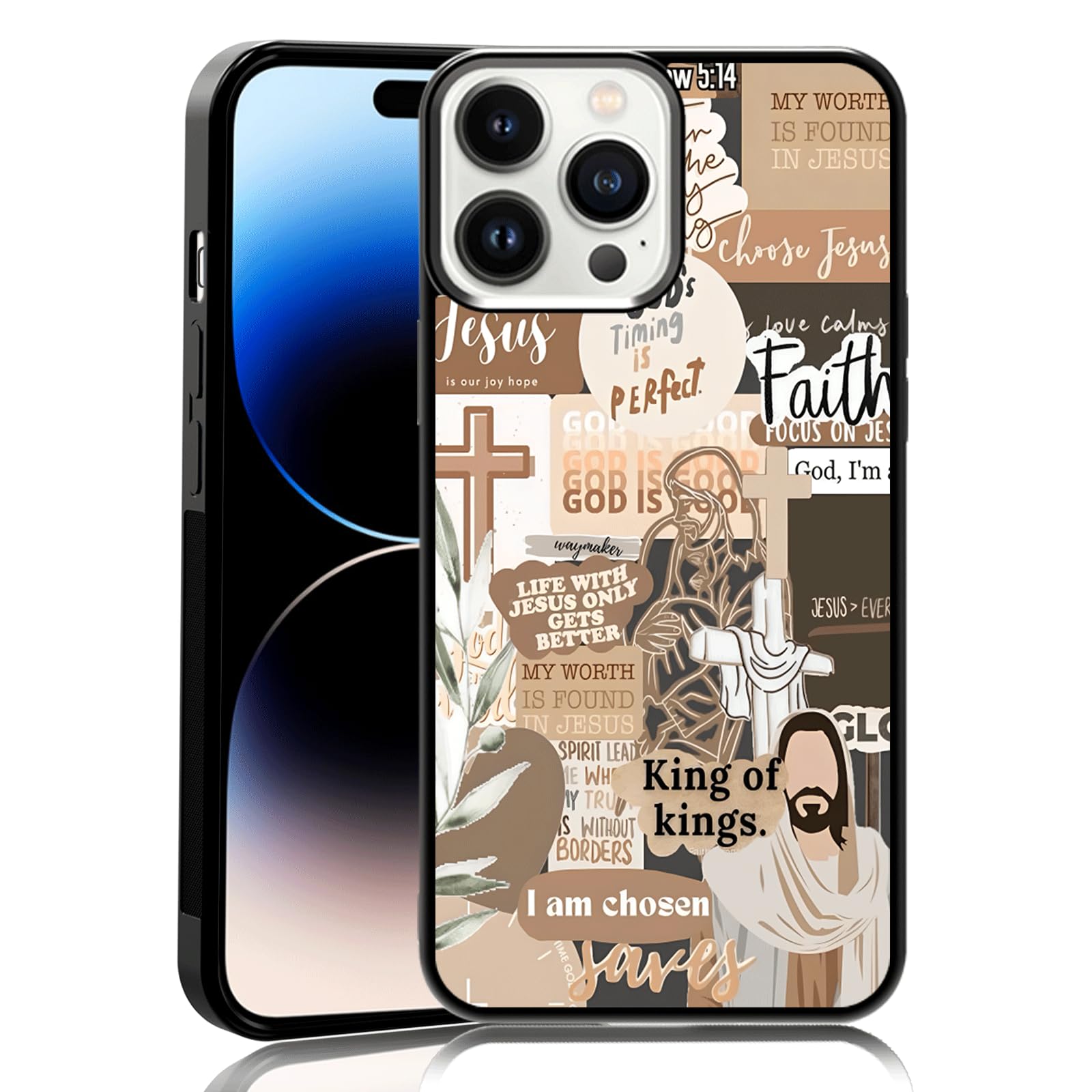 MMYAJT Classic Religious Sayings Christian Phone Case Fit for iPhone 14 Pro Max — TPU Brown Aesthetic Cross God Jesus Phone Cover Gift for Boy Girl Men Women