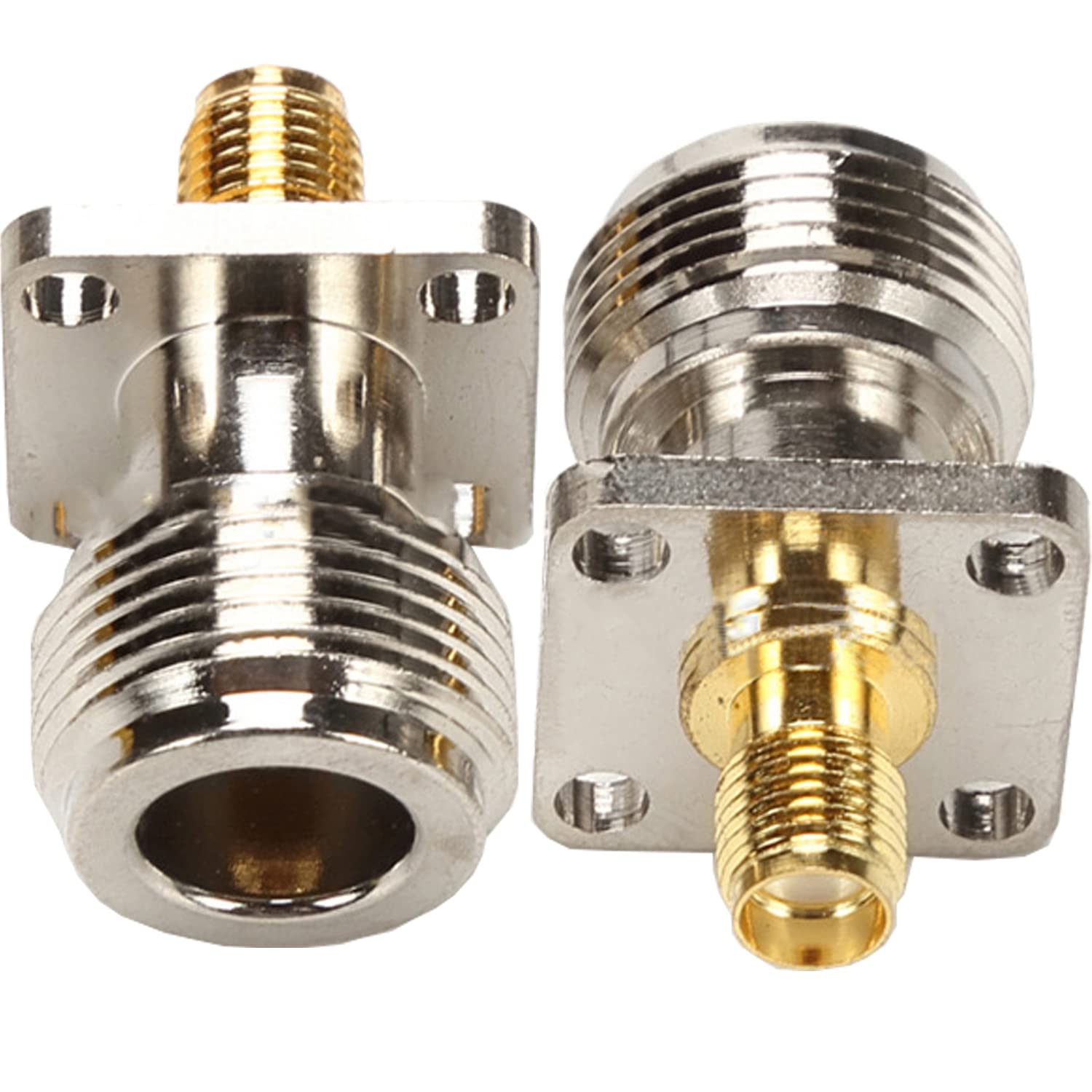Fohevers 2 Pcs SMA Female to N Type Female Panel Mount Connector 4-hole Flange N Type to SMA Coax Adapter PCB Coaxial Converter