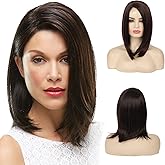 Short Brown Wig for Women Side Part Straight Small Lace Synthetic Hair Brown Highlight Cosplay Costume Wigs -Shoulder Length