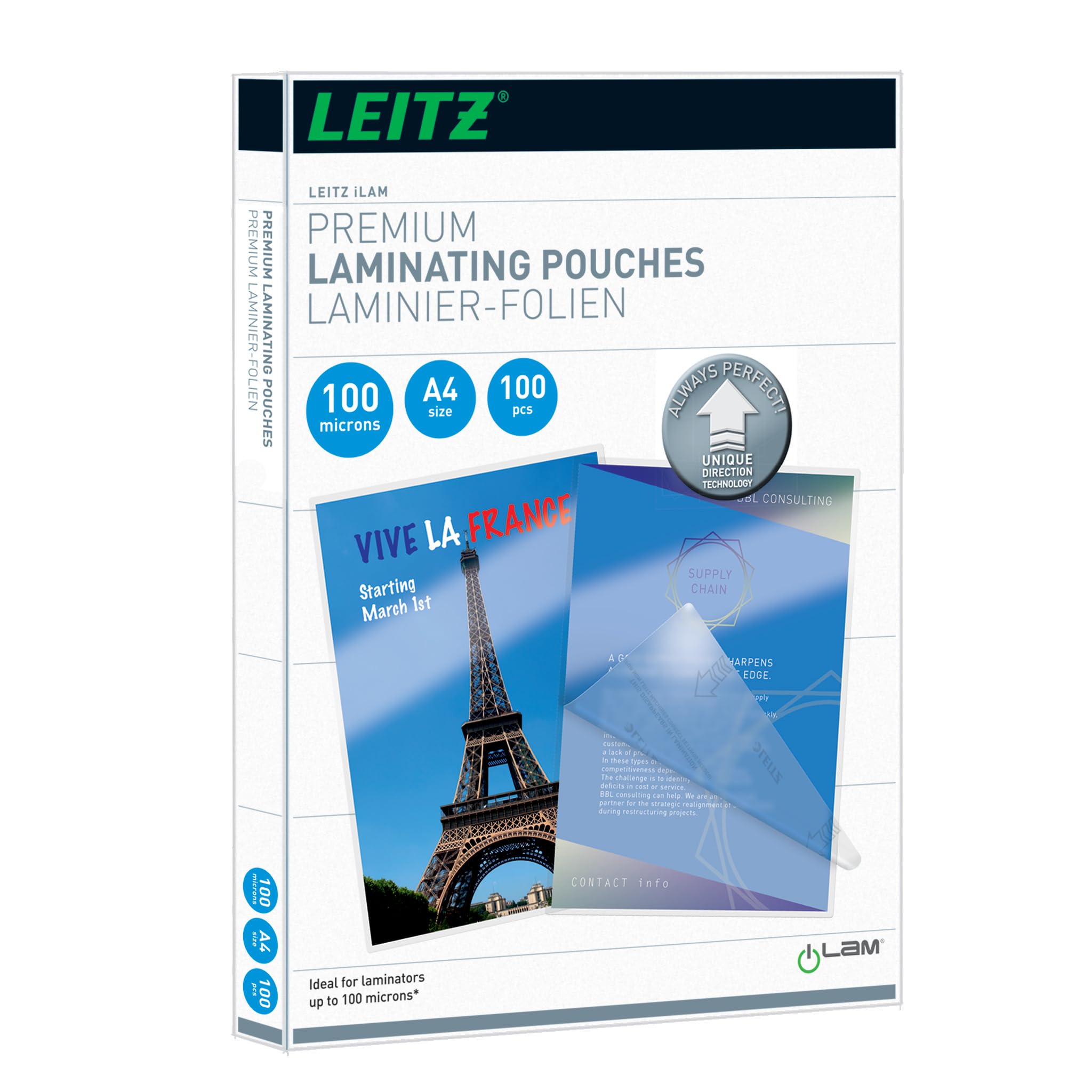 Leitz A4 74800000 Glossy Laminating Pouches - Clear (Pack of 100)
