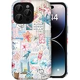 Amzfield Compatible with iPhone 16 Pro Case, Aesthetic Summer Phone Case Cute Pink Flower Sea Life Collage Floral for Girl Women, Scratch Resistant Shockproof Protective Girly Case for iPhone 16 Pro