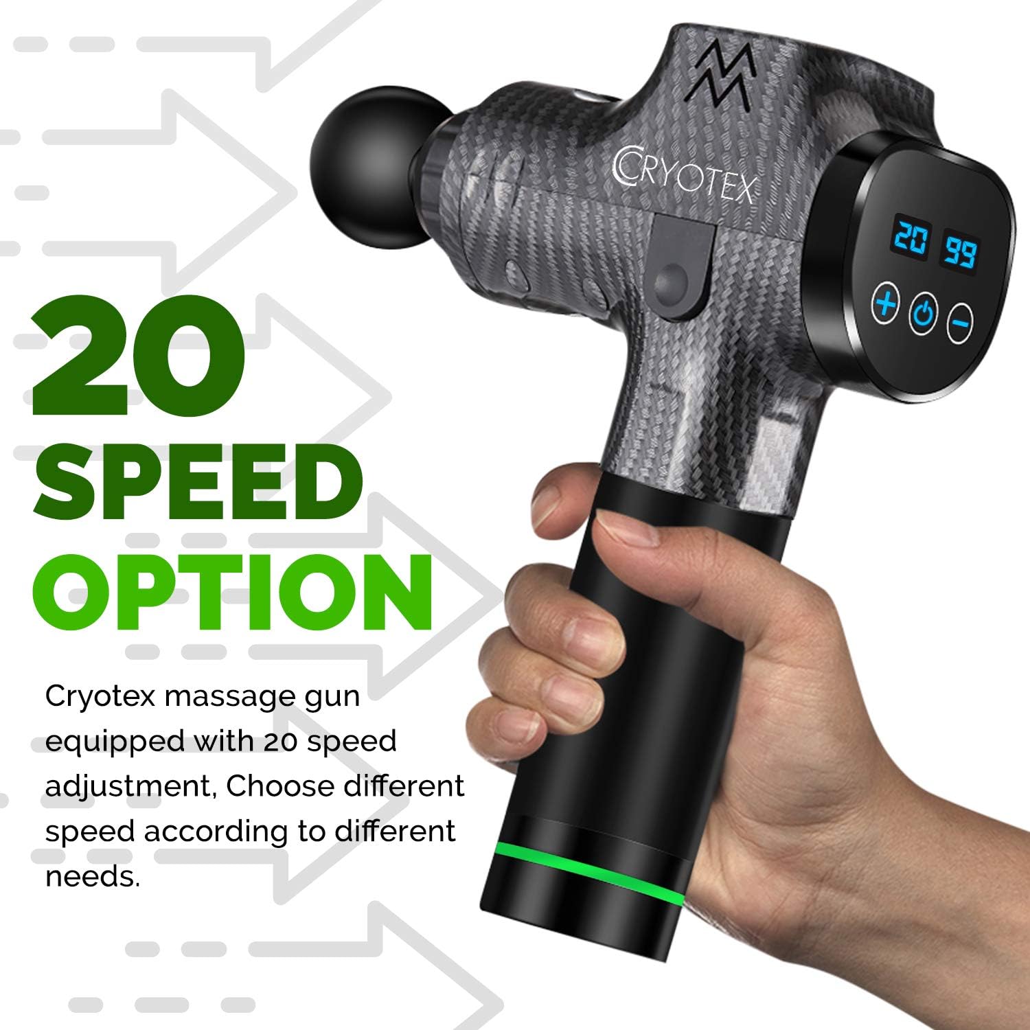 Cryotex Massage Gun – Deep Tissue Handheld Percussion Massager – Six Different Heads for Different Muscle Groups - 20 Speed Options: Health & Personal Care