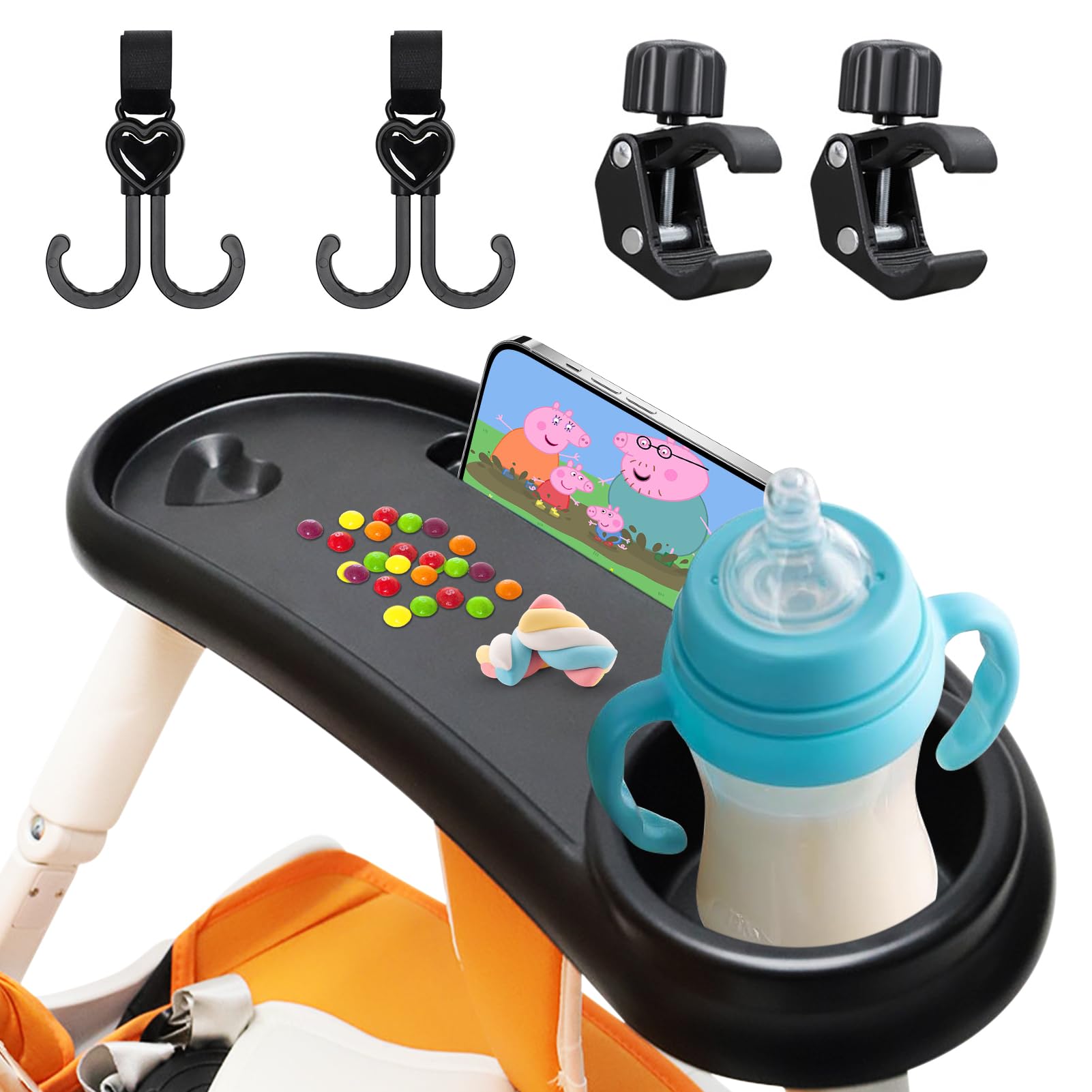 Baby Stroller Snack Tray, Universal Snack Tray for Pushchair with Cup Holder Removable Reusable Storage Holder for Outdoor Travel
