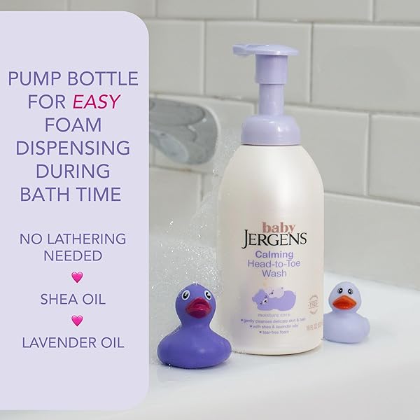 JERGENS BABY CALMING HEAD TO TOE FOAMING WASH, BABY SHAMPOO AND BODY WASH, SHAMPOO TEAR FREE, KIDS FOAMING BODY WASH, 18 FL OZ