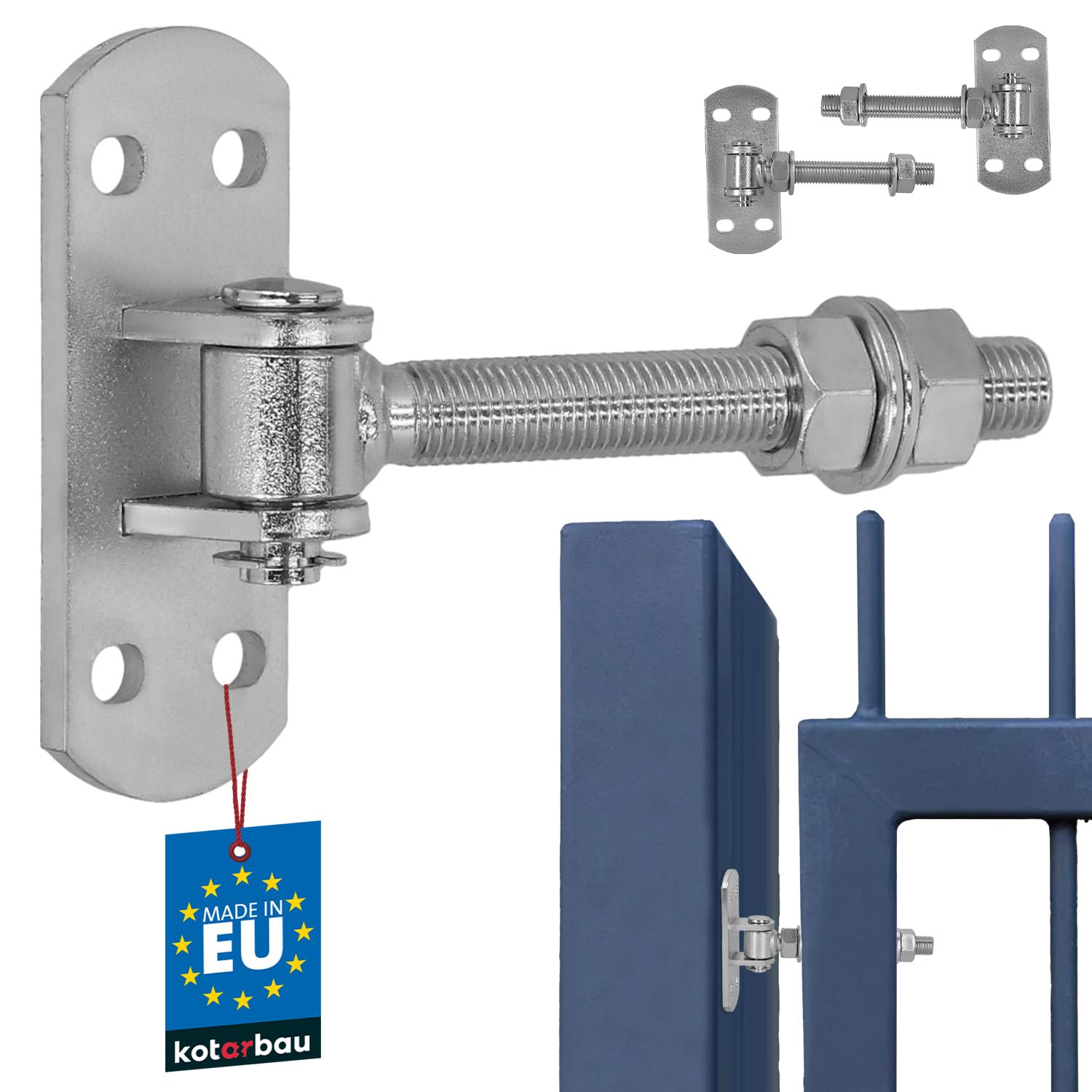 KOTARBAU Set of 2 Gate Hinges Galvanised Thread M 16 mm with Slotted Hole Adjustable with Screw-On Plate Gate Hinge with Spring Clamp Gate Hinges Hanging Hinges