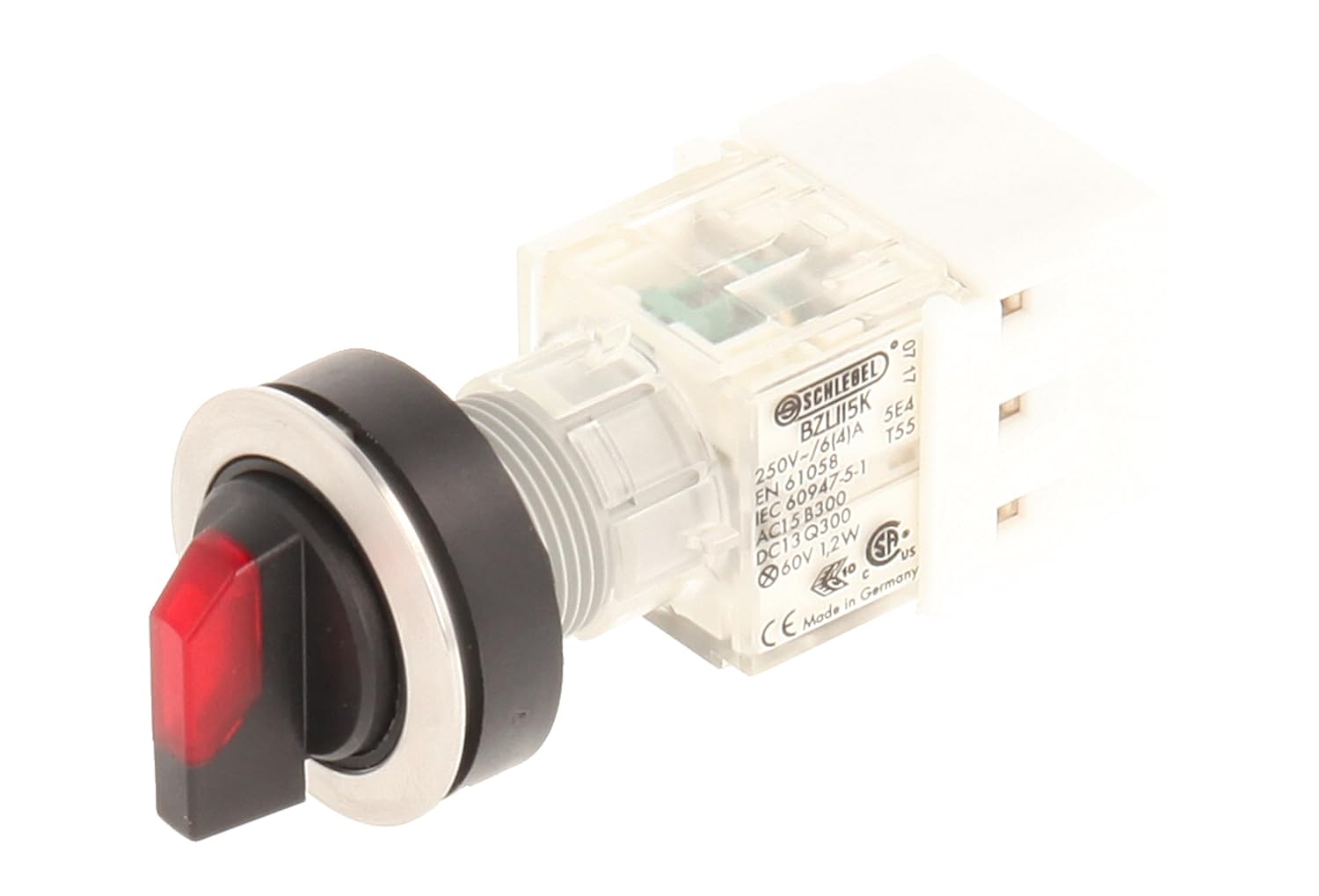Club 23.001.363 Light 2 Positions Selector Latching Stainless Steel Contact Button Sensor LED Lamp Holder t5,5 K 2 normally open contacts 24 V