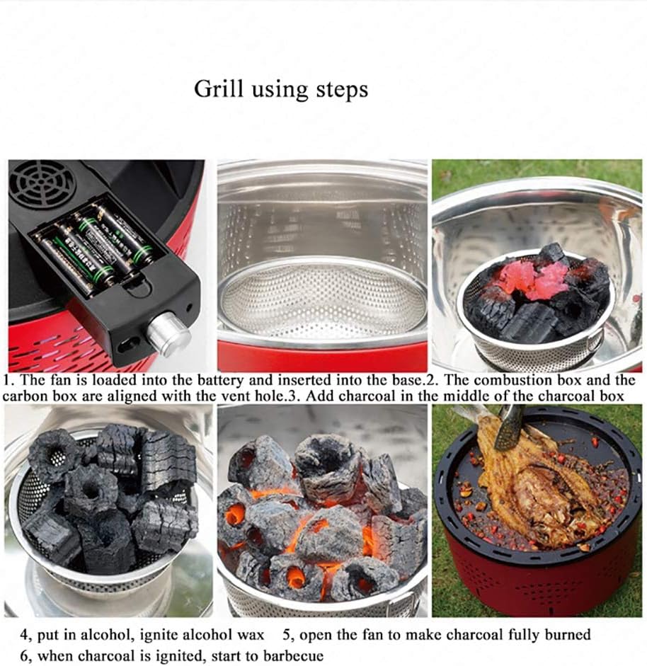 review Outdoor Camping BBQ Burner with Flat Wok Natural Charcoal Fuel Charbroiler And Cordless Electric Ventilation System,Green