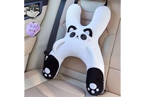 FOMO Finds Kids Car Sleeping Pillow - X-Shaped Plush Animal for Neck & Back Support - Hands & Seat Belt Slot - Machine Washable & Compressible - Perfect for Car, Plane, Train, Boat & More - White