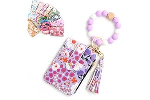 GENERIC Women's Boho Beaded Wallet with Flower Pattern, Women Boho Style Beaded & Tassel Decorated Keychain, Credit Card Holder Purse (Light purple)