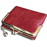 PofeeXIO Womens Wallet RFID Small Compact Bifold Leather Vintage Wallet,Ladies Coin Purse with Zipper and Kiss Lock (Red)