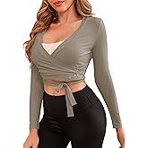 Traleubie Women's Bolero Cardigan Tie Front Long Sleeve Lightweight Strap Cover Up Wrap Top Shrug for Casual Wear, S-XL