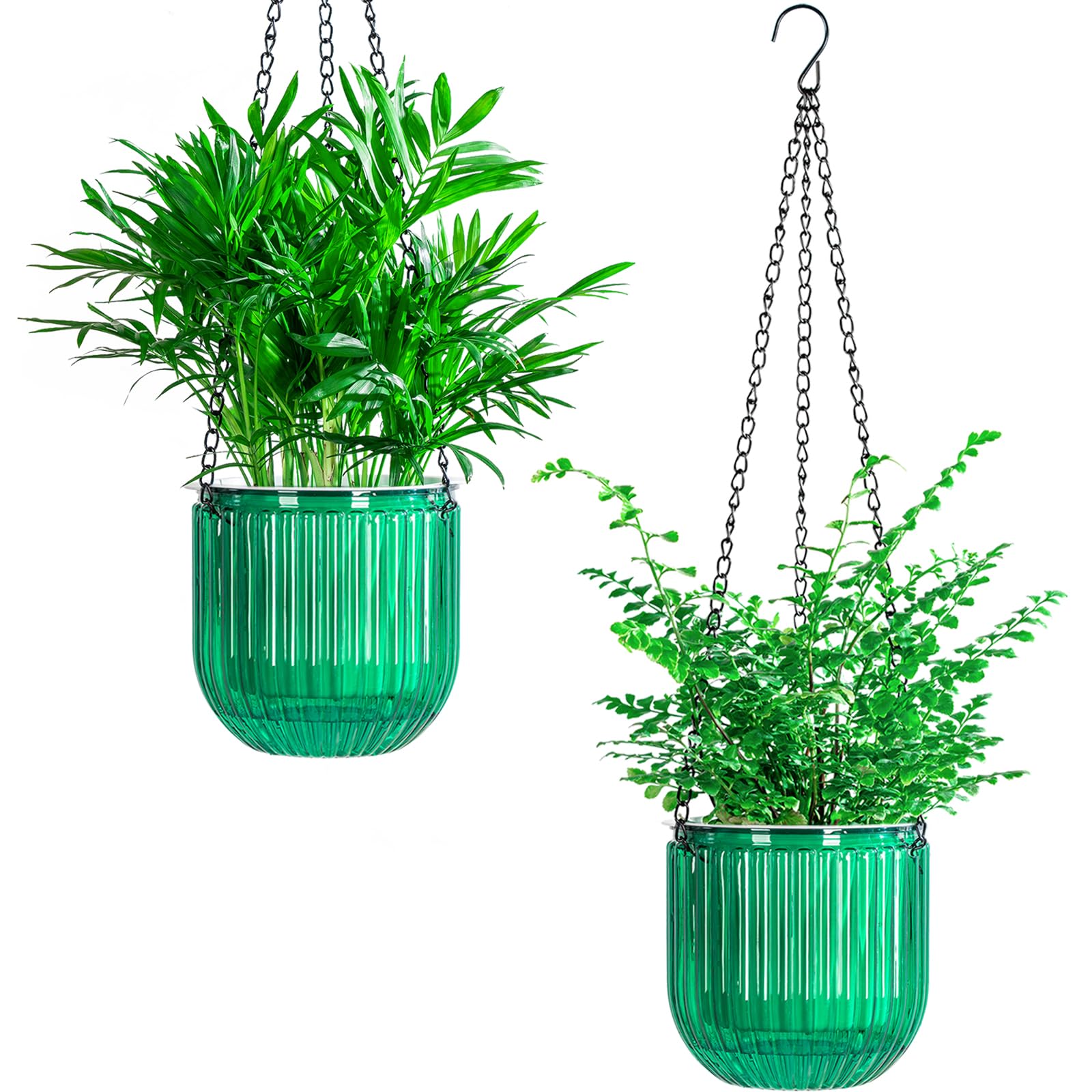 Josteve 5.3 Inch 2 Pcs Self Watering Hanging Planter Indoor Plant Pots with Drainage Holes, Outdoor Hanging Planters Flower Pot Basket, Visible Water Level, Plant Hanger Home Decor, Gardening