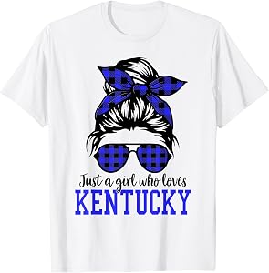 Kentucky Women Girls Messy Bun Hair, Kentucky State Pride T-Shirt