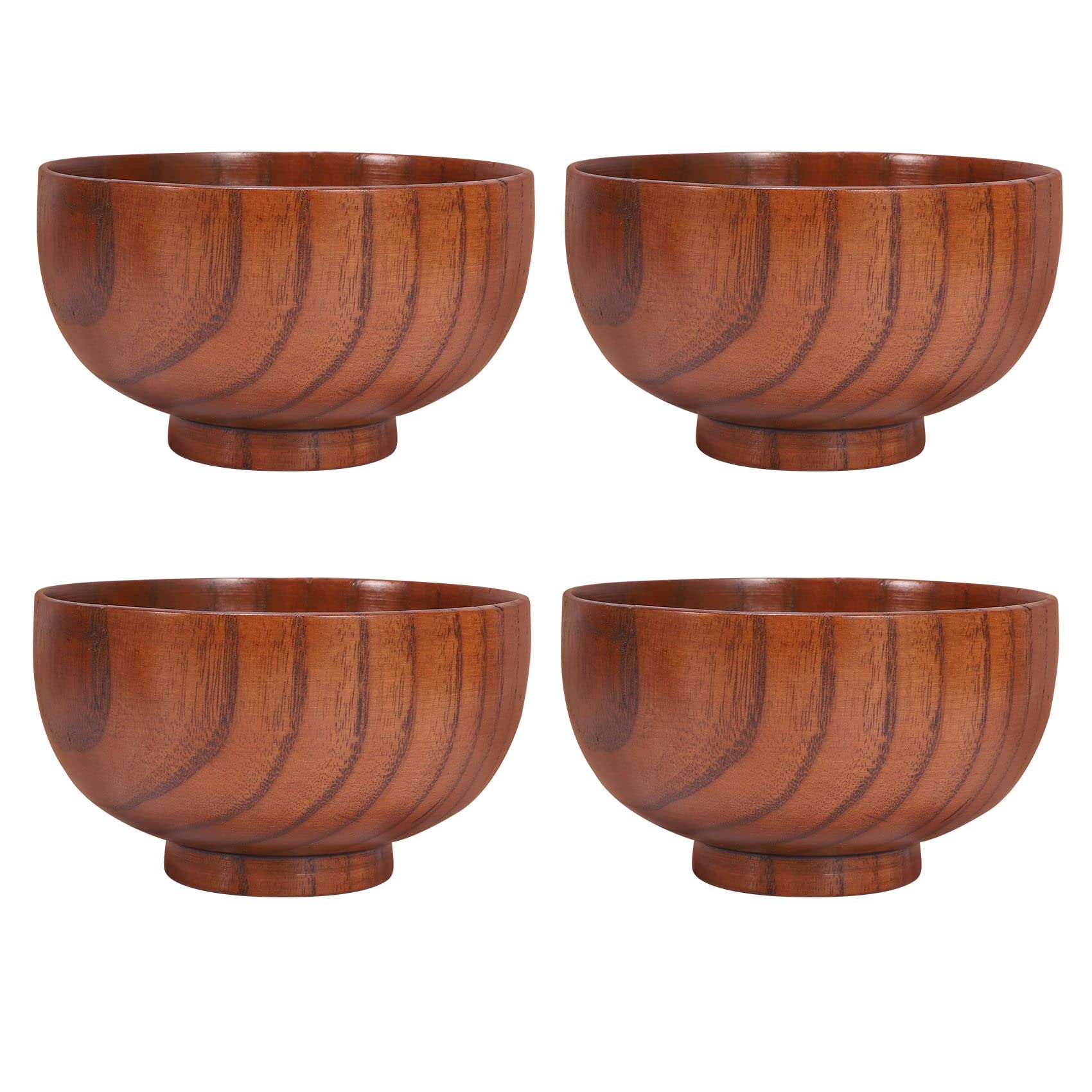 Dojimayisc Jujube Japanese-Style Wooden Bowl - Solid Wood, Diameter 4.5 Inches By 2-5/8 Inches, 4 Packs for Rice, Soup, Dipping, Decoration