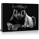 OOLAHLAH Black & White Panther Canvas Wall Art Wildlife Animal Pictures Prints Wild Leopard with Yellow Eyes Paintings Modern Framed Artwork for Living Room Bedroom Bathroom Office Decorations 12"x16"
