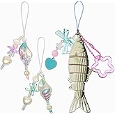 HBEJGHHO 3 Pcs Fish and Shell Keychain Set Realistic Fishing Theme Acrylic Keychains for Men Women Bag Purse Charms Gifts