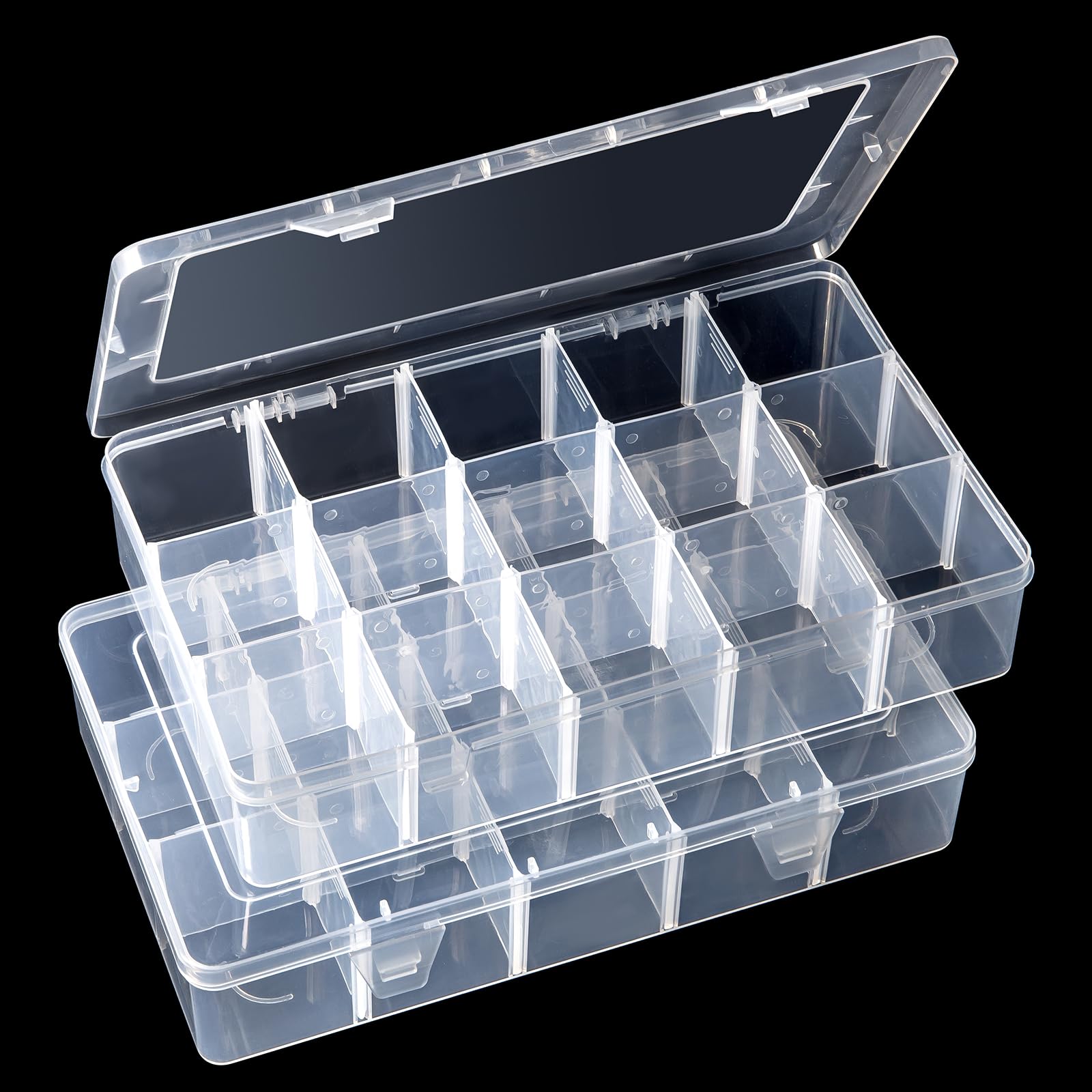 Gospire 2PCS 15 Grids Clear Plastic Jewelry Box Organizer Storage Container with Removable Dividers