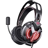 Gaming Headset for PS4, Gaming Headphones with 7.1 Surround Sound, Xbox One Headset with Noise Canceling Mic LED Light, Over-