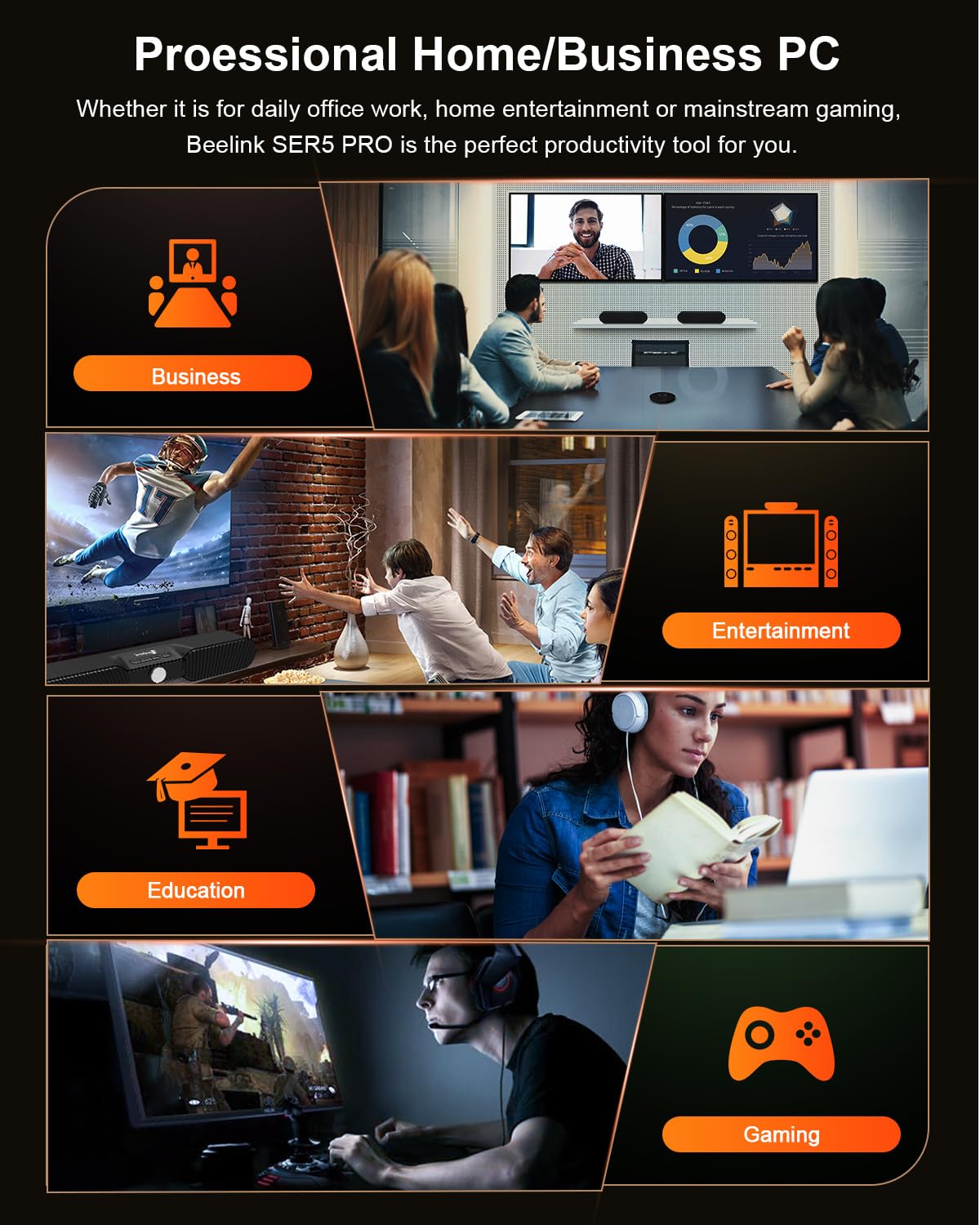 Beelink Mini PC SER5 Pro, AMD Ryzen 7 5825U (Up to 4.5GHz), 16GB DDR4 RAM 500GB SSD, Radeon 8CUs Graphics, WiFi 6/ BT5.2/ DP+USB-C+HDMI 4K Triple Display/ USB3.2/2.5G LAN Home/Office Desktop Computer