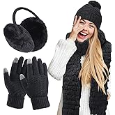 JenPen 4 Pcs Winter Hat Scarf and Gloves Set for Women Include Ear Cover Cold Weather Scarf Hat Knit Beanie Gloves