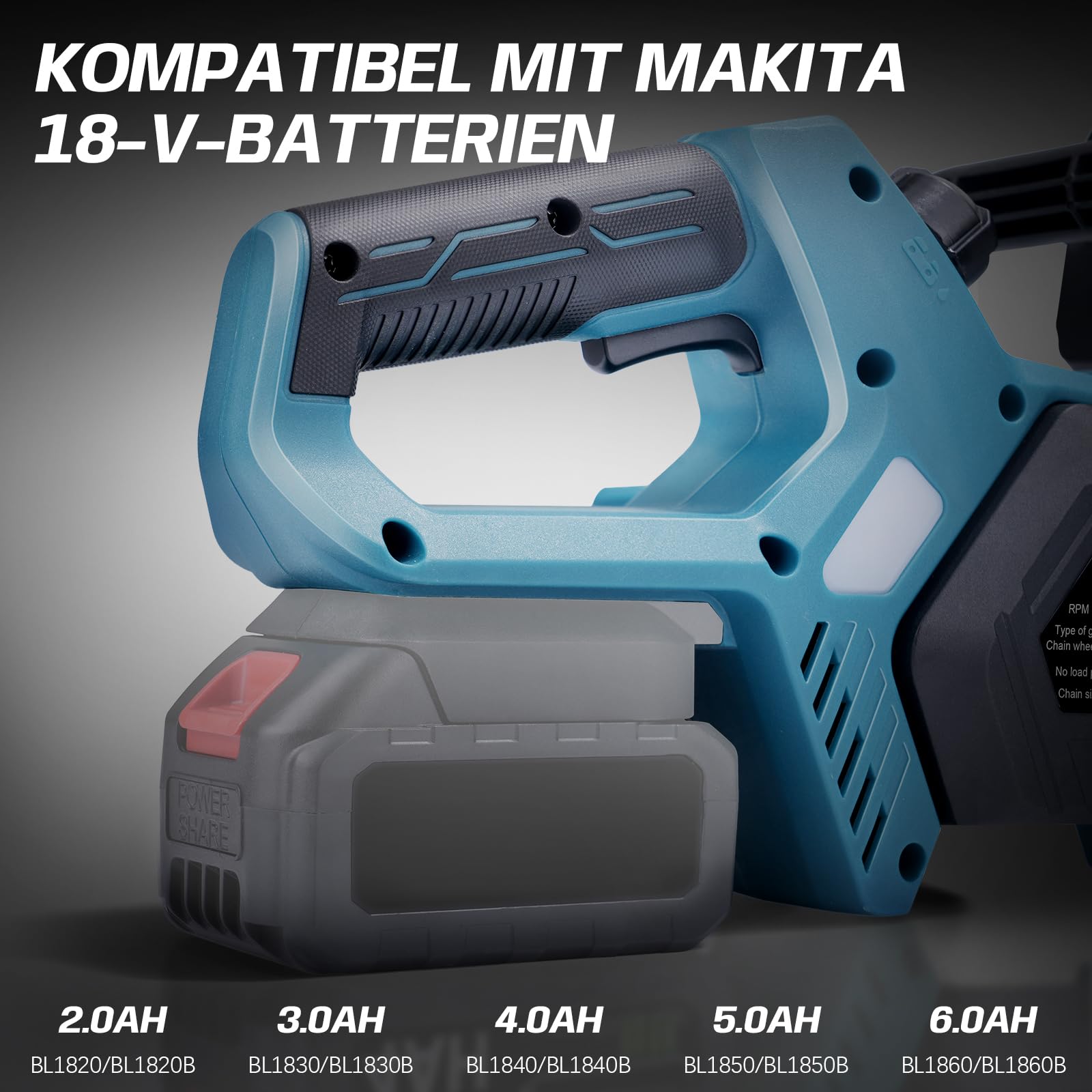 Akku Kettensäge 12 Zoll, Elektro Kettensäge kompatibel mit Makita 18V Akku | 1000W Bürstenloser Motor | Automatische Kettenschmierung | Werkzeuglose Kettenspannung | 30cm Schwertlänge (ohne Akku) 5
