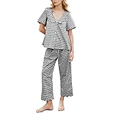 Kissonic Womens Gingham Pajama Set Cute Cotton Ruffle Pajamas Cozy Plaid Y2K Pjs Babydoll Sleepwear