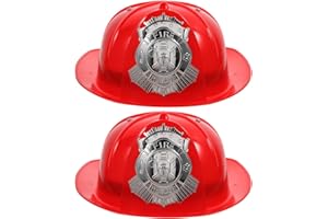 SHINEOFI 2pcs Kids Firefighter Helmet, Red Fireman Helmet Hat, Firefighter Hat Fire Chief Role Play Safety Cap for Boys Girls