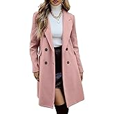 Sexyshine Women's Winter Double Breasted Long Coats Notch Lapel Wool Blend Pea Coat Elegant Trench Coat Jacket Outwear