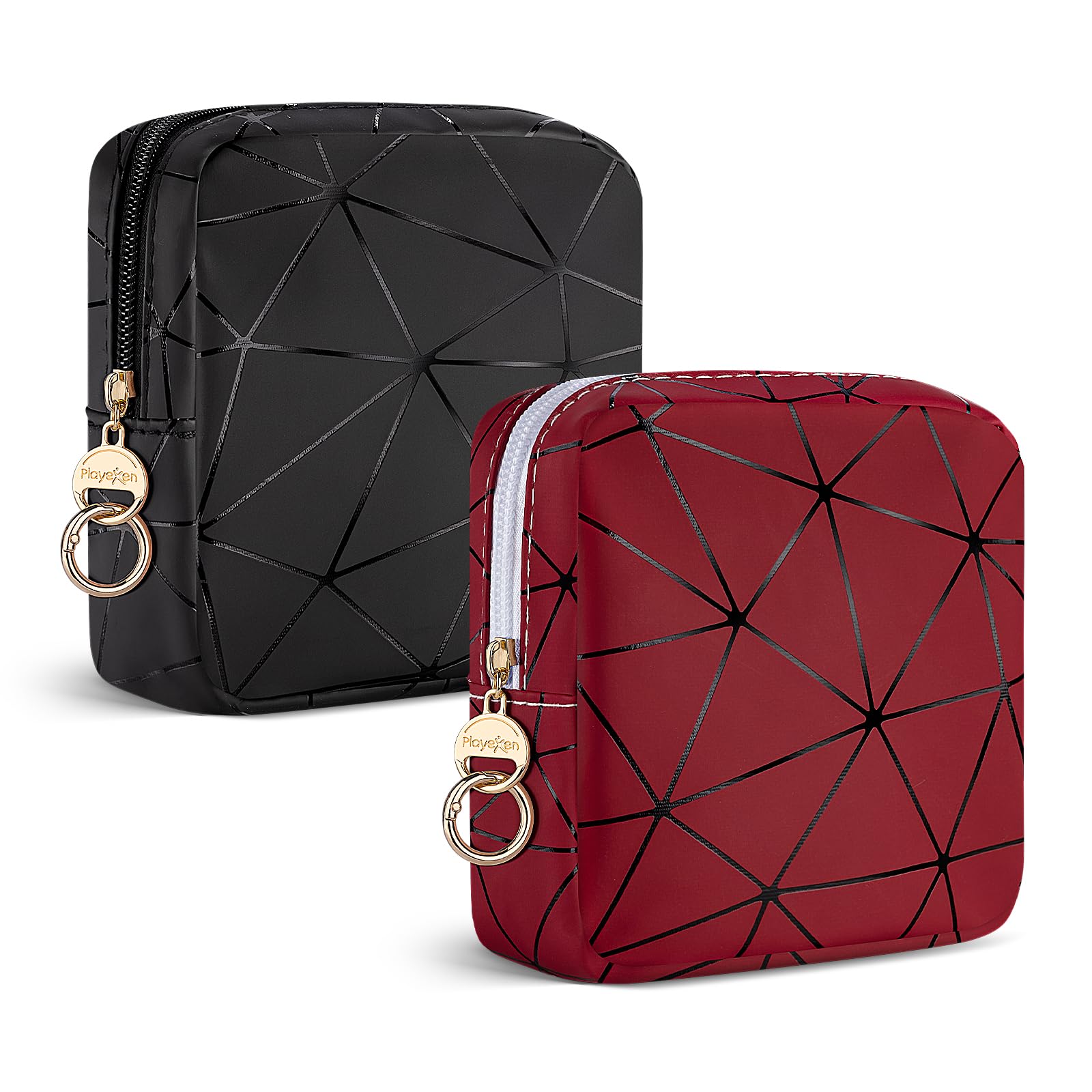 Photo 1 of Playexen 2 PCS Mini Makeup Bag for Purse, Small Cosmetic Bag Set for Women Girls, Small Travel Makeup Pouch for Purse (Black+Red)