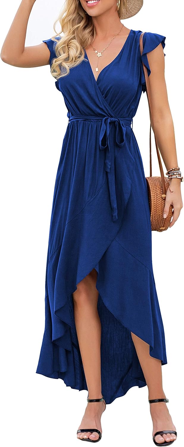 GRECERELLE Women's Summer Floral Print Cross V Neck Dress Bohemian Flowy Long Maxi Dresses at  Women’s Clothing store