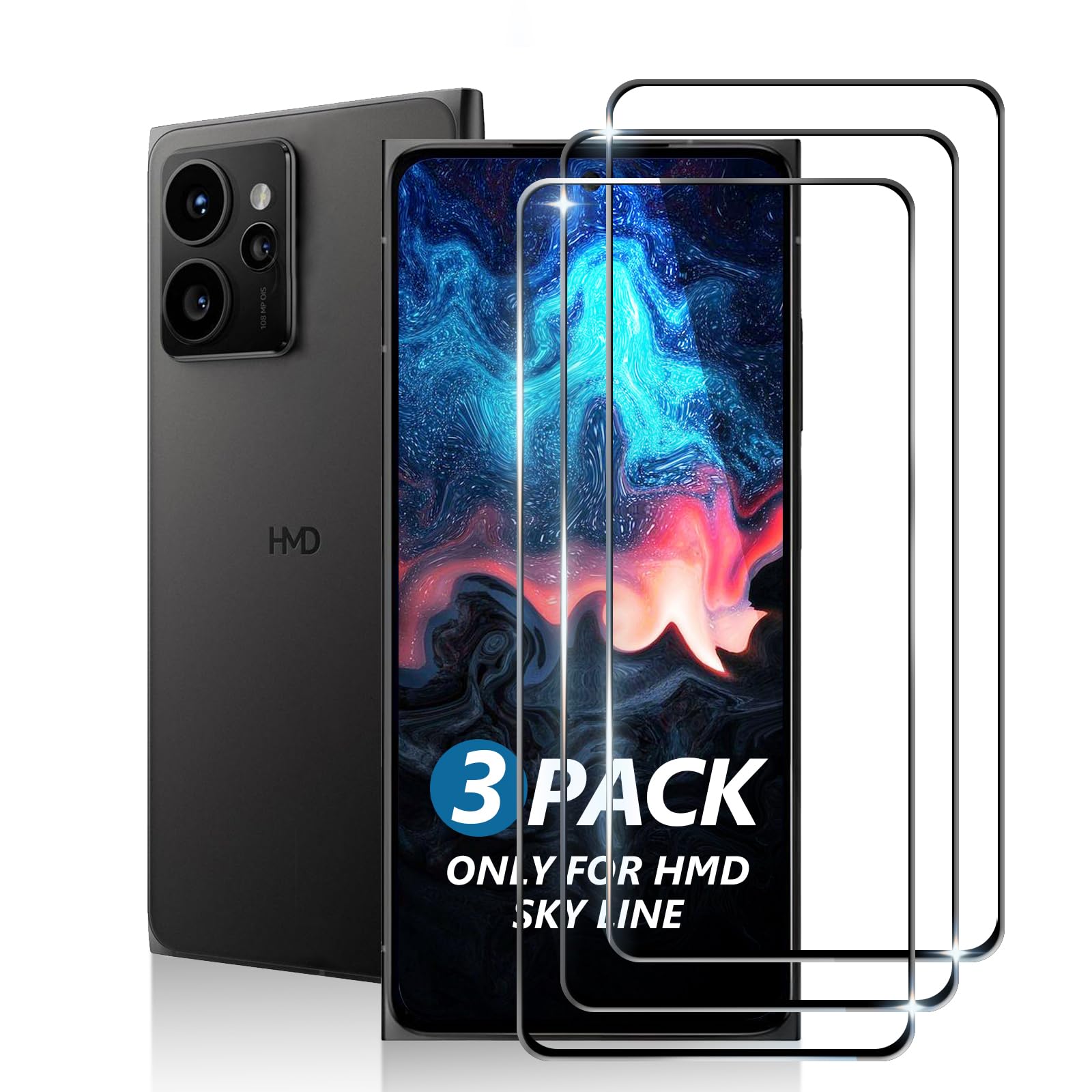 TailTech Screen Protector for HMD Skyline Screen Protector HMD Skyline Tempered Glass, 3-Pack Full Coverage Tempered Glass for HMD Skyline, Edge-to-Edge Protection