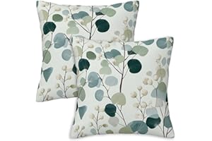 SnuYucto Modern Eucalyptus Botanical Throw Pillow Covers 18x18 Set of 2 | Neutral Farmhouse Decorative Cushion Covers for Liv