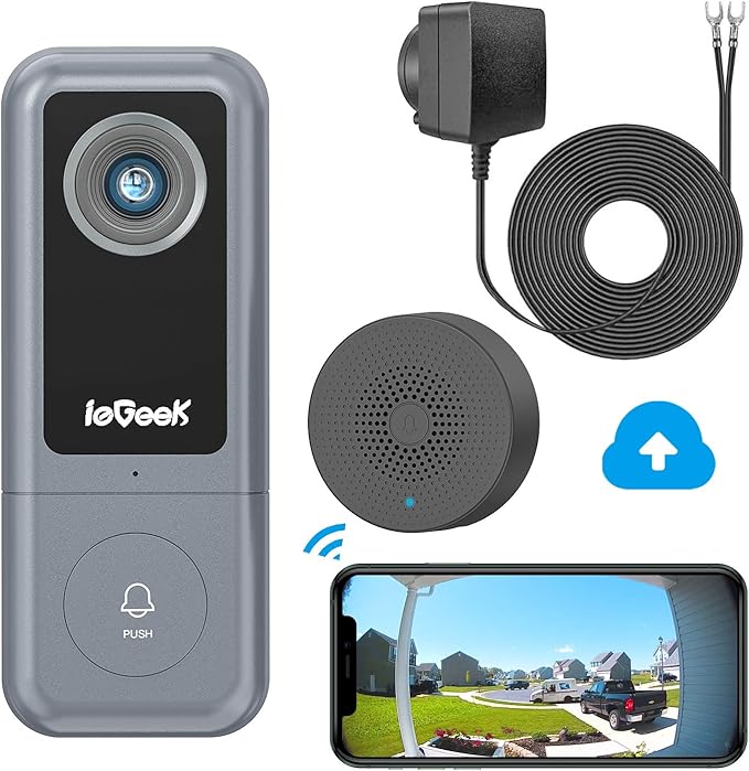 ieGeek WiFi Video Doorbell Camera(Wired), 2K Home Security Door Camera