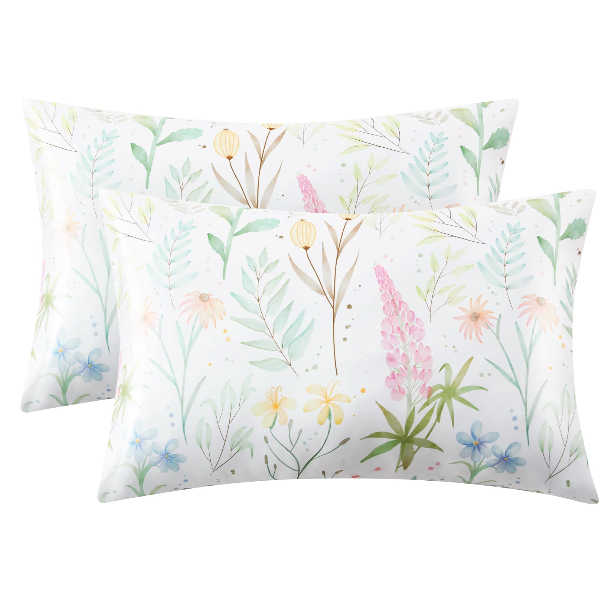 Photo 1 of EXQ Home Satin Pillowcase for Hair and Skin- Multicolor Printed Flower Silk Pillowcase 2 Pack 20x26 inches - Standard Size Pillow Cases with Envelope Closure, Gifts for Women