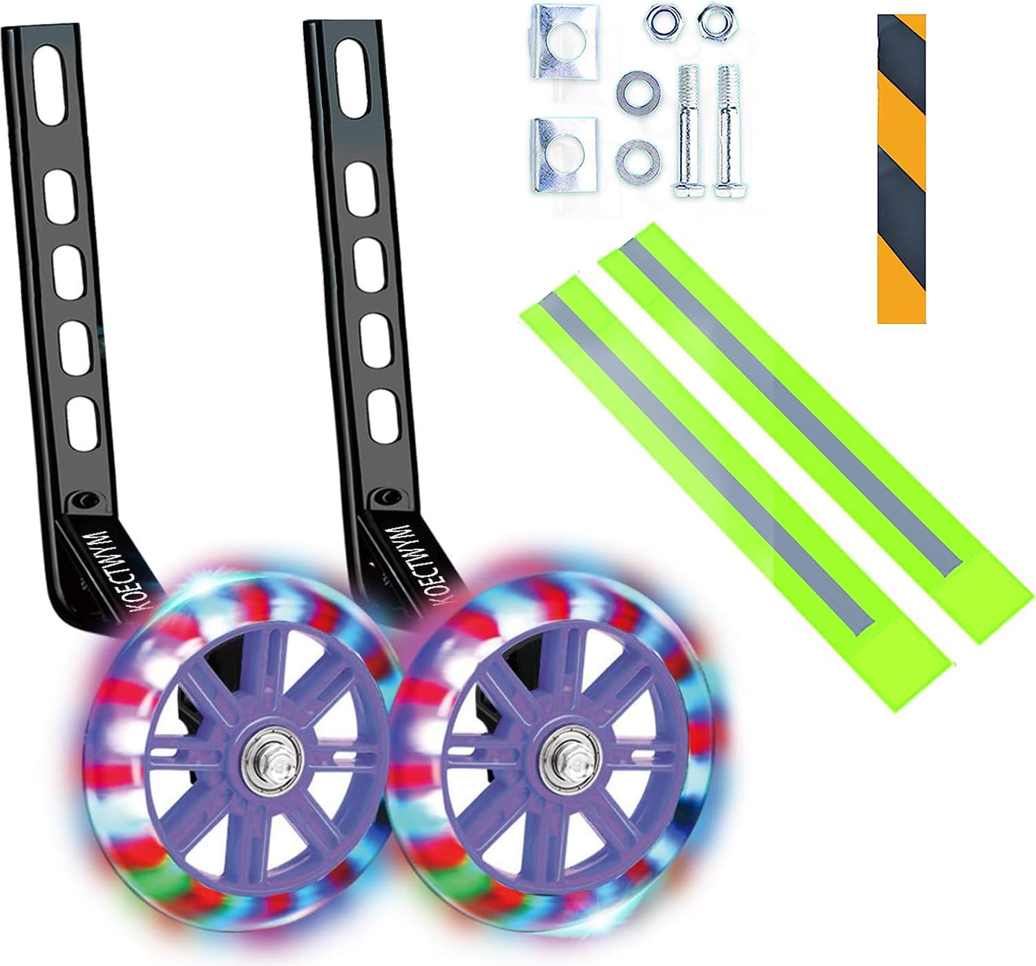 Photo 1 of Kids' Bicycle Training Wheels Flash Mute Heavy Duty Rear Wheel with Stabilizers Mounted (for 12 14 16 18 20 inch Kids Bike) 1 Pair + 1 Reflective Tape + 2 Reflective Arm Bands (Purple)
