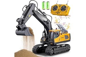 SAMTOP Remote Control Excavator Toy for Boys - 11 CH RC Construction Vehicles with Metal Shovel Sounds Lights - 680° Rotation RC Truck Digger Toys for 6 7 8 9 10 11 12 Year Old Kids Christmas Birthday Gifts