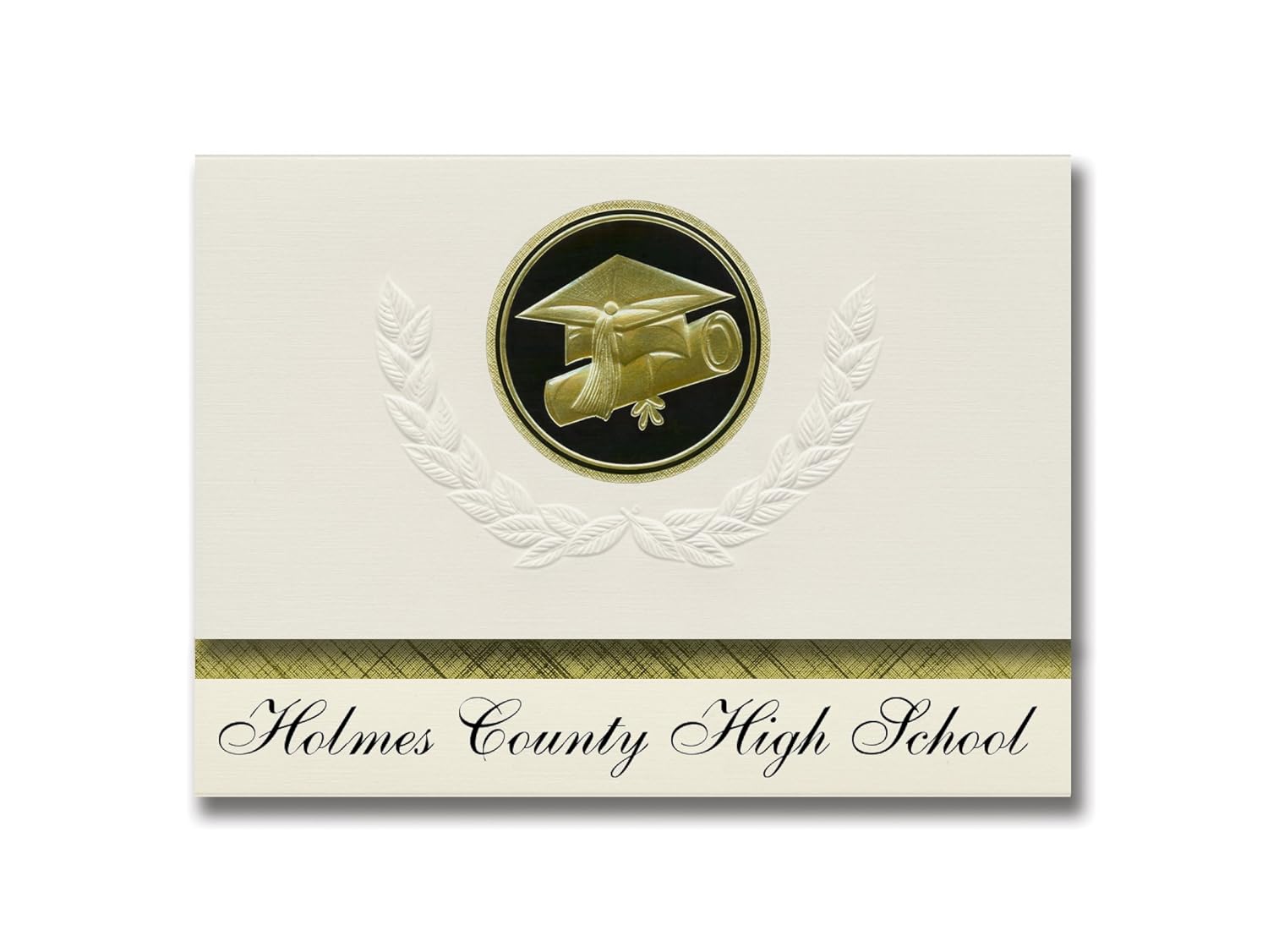 Signature Announcements Holmes County High School (Bonifay, FL) Graduation Announcements, Presidential style, Elite package of 25 Cap & Diploma Seal. Black & Gold.