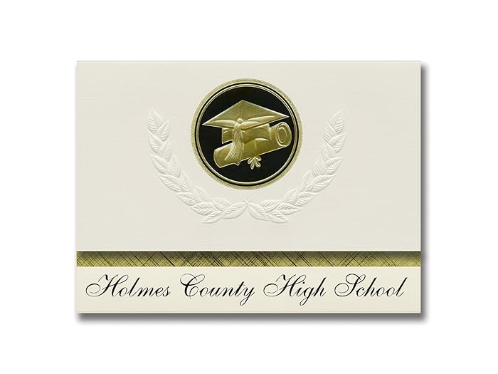 Signature Announcements Holmes County High School (Bonifay, FL) Graduation Announcements, Presidential style, Elite package of 25 Cap & Diploma Seal. Black & Gold.