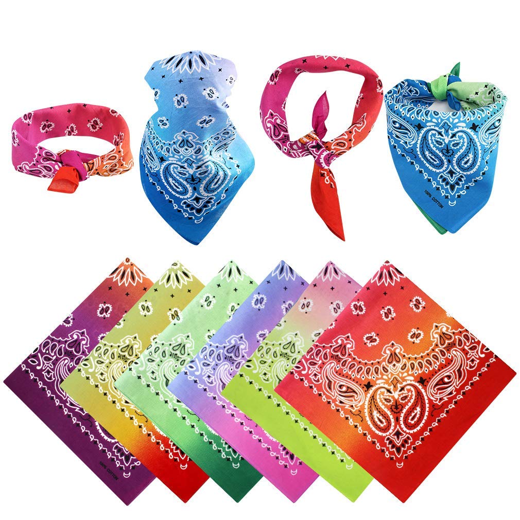 CUBACO 6 Pack Bandanas for Women and Men, Novelty Gradient Cotton Bandana for Hair Covering Headband Necktie and Pocket Square, Paisley Print Hair Bandanas Scarf, Assorted Colors，22 inch: Beauty