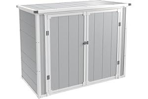 UDPATIO 41 Cu.Ft Horizontal Storage Shed Outdoor, Weatherproof Resin Storage Shed with Floor Thickened, Gas Spring, Lockable Doors for Trash Can Storage, Tools, Lawn Mower, for Patio,（light grey）