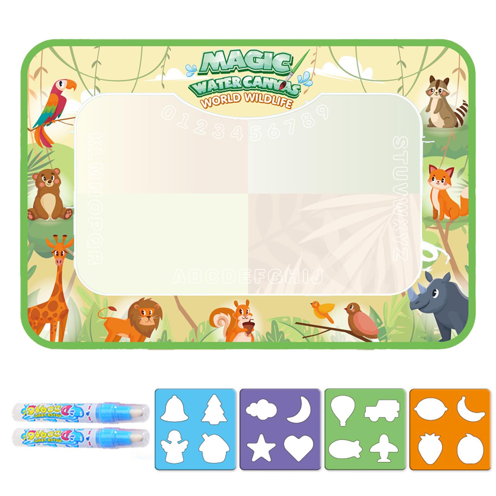 AMBEERT Doodle Mat, Water Doodle Mat with 4 Templates & 2 Pens, Mess-Free Fun for Kids & Adults, Green