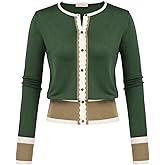 Women's Cardigan Sweater Color Block Long Sleeve Crew Neck Knit Cardigan Trendy Cropped Cardigan Shrug