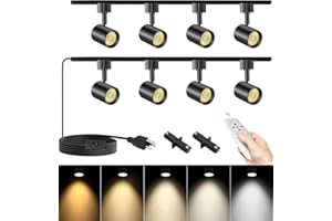 TuyuBEE Plug in Track Lighting with Remote, 8-Light Track Light with Plug in Cord, LED Track Lighting Kit with H Track Rails, Dimmable Track Lighting Fixtures Ceiling Spotlight, Black