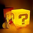 hopanrel Super Bros Question Block Lamp,Square LED Night Light with USB Cable,Table Lamp with Play Game Coin Sound Effect,Bedside Lamp Decor Toy Gift for Boy Girls